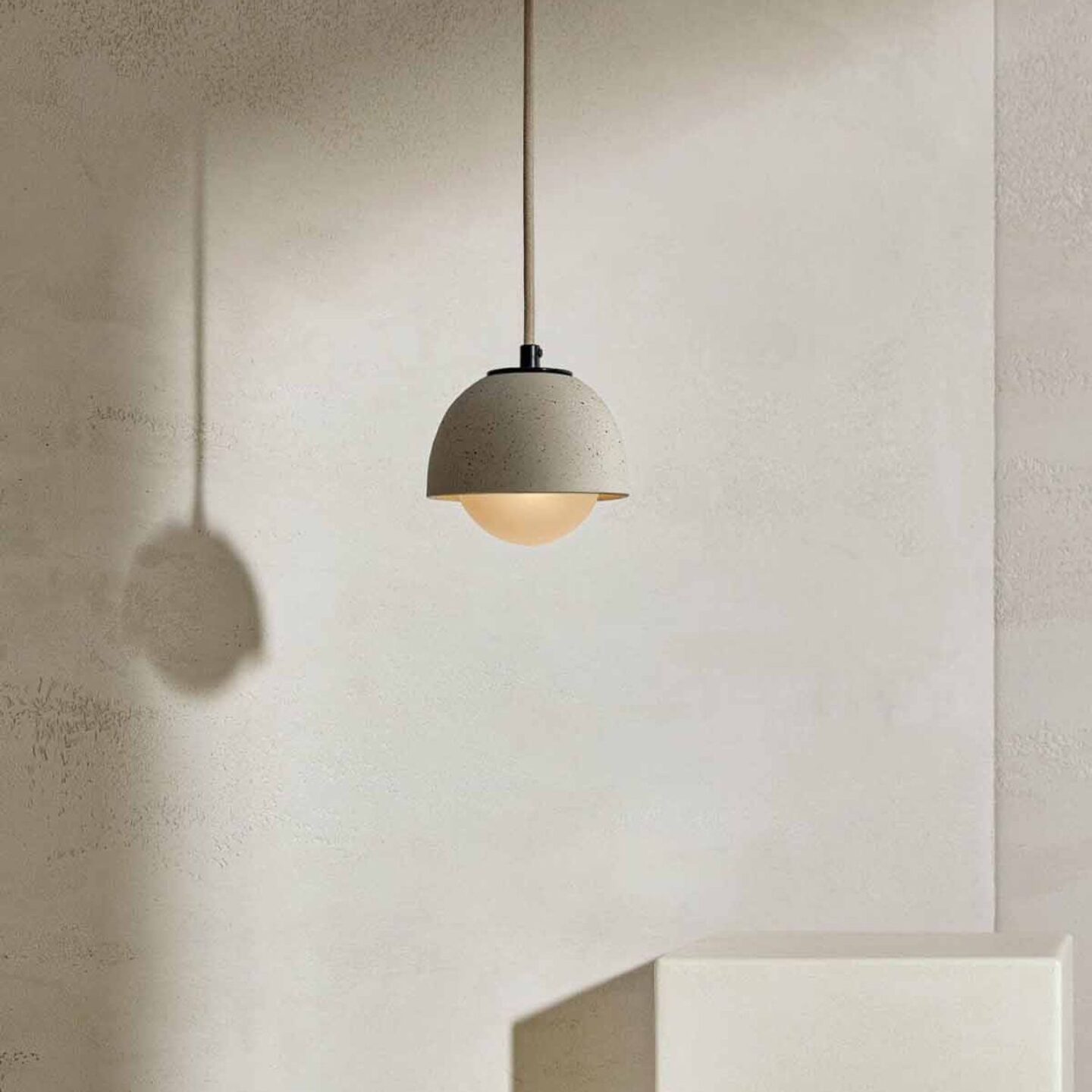 Terra 0 Pendant Light - Fabric Vanilla Bean, Brushed Black